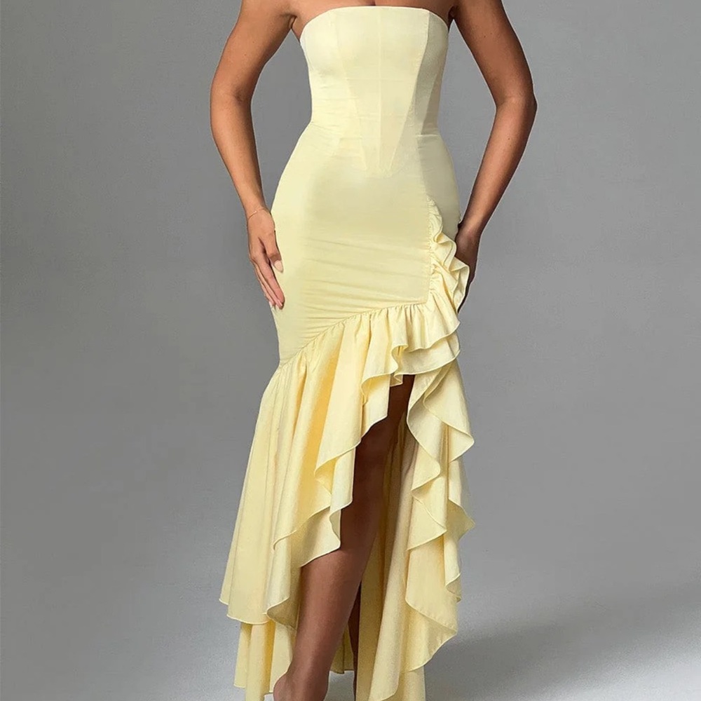 Chic Strapless Yellow High-Low Dress - NEVER WORN still has tags
